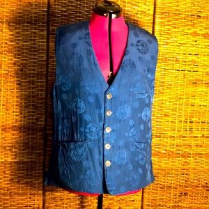 Vintage Begonia 100% Silk Bright blue embossed design vest XL